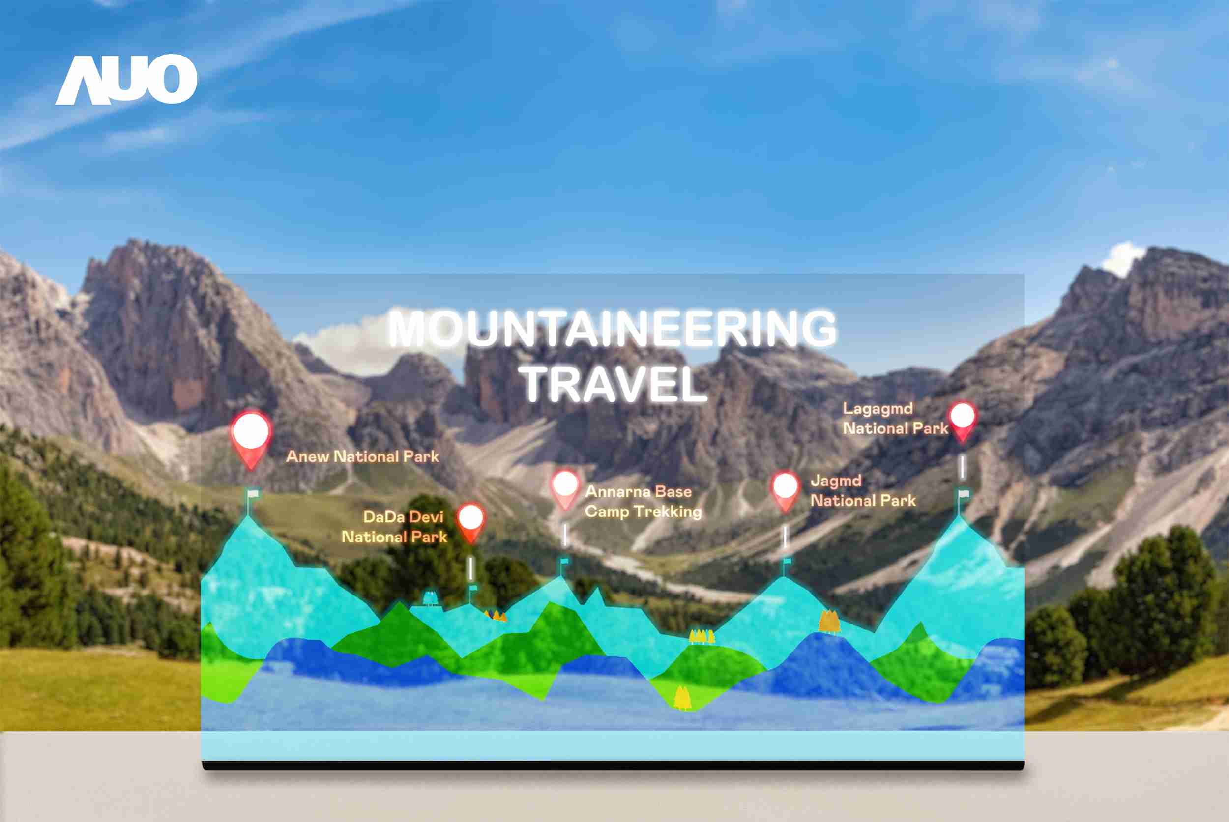 万利展示全球单片尺寸最大(*)42吋透明Micro LED显示器拼接而成的〝64吋透明Micro LED显示器〞，，具备高透明度、、、1,000 nits高亮度、、、、广色域、、、、采用三边无边框的无缝拼接等多重特色，，，呈现超高清、、、、细腻画质而不遮挡后方视觉，，，满足层峰需求，，可广泛运用于零售、、艺术展览或商业空间等场域